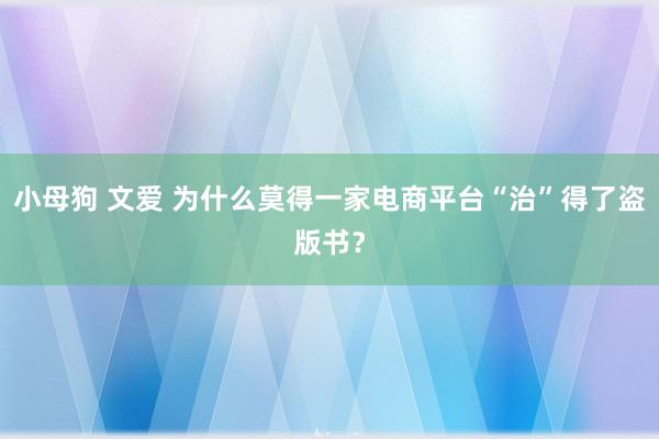 小母狗 文爱 为什么莫得一家电商平台“治”得了盗版书？