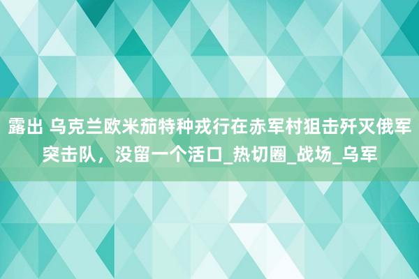 露出 乌克兰欧米茄特种戎行在赤军村狙击歼灭俄军突击队，没留一个活口_热切圈_战场_乌军